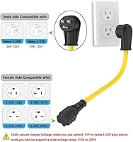 Vista 4 de Cable adaptador de enchufe doméstico de 1 pie de 12 AWG en ángulo recto de 15 amperios a 20 amperios, cable adaptador de enchufe de 90 grados Nema