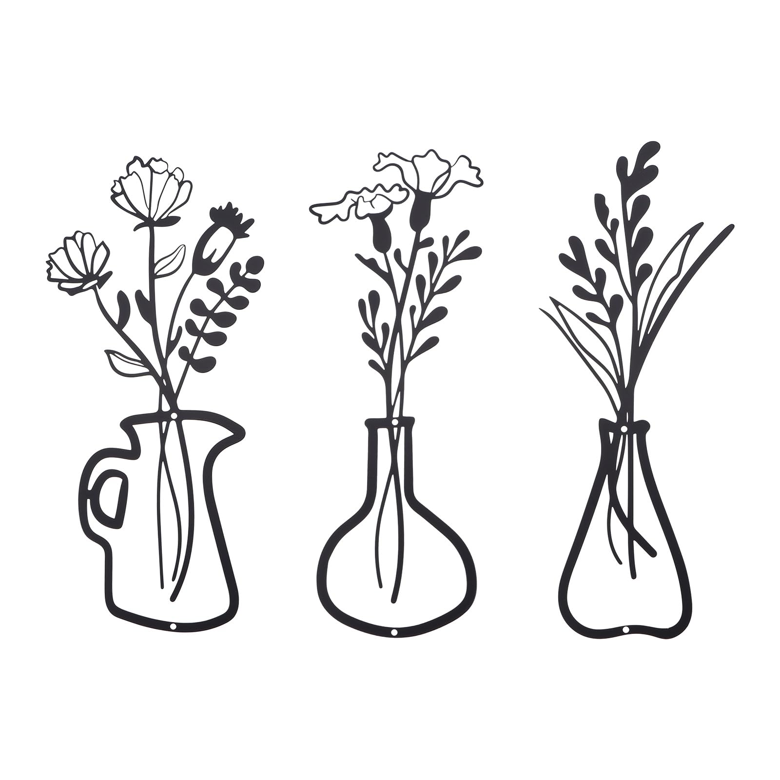 Décoration murale minimaliste métal noir salon lot de 3 tableaux silhouette vase fleur