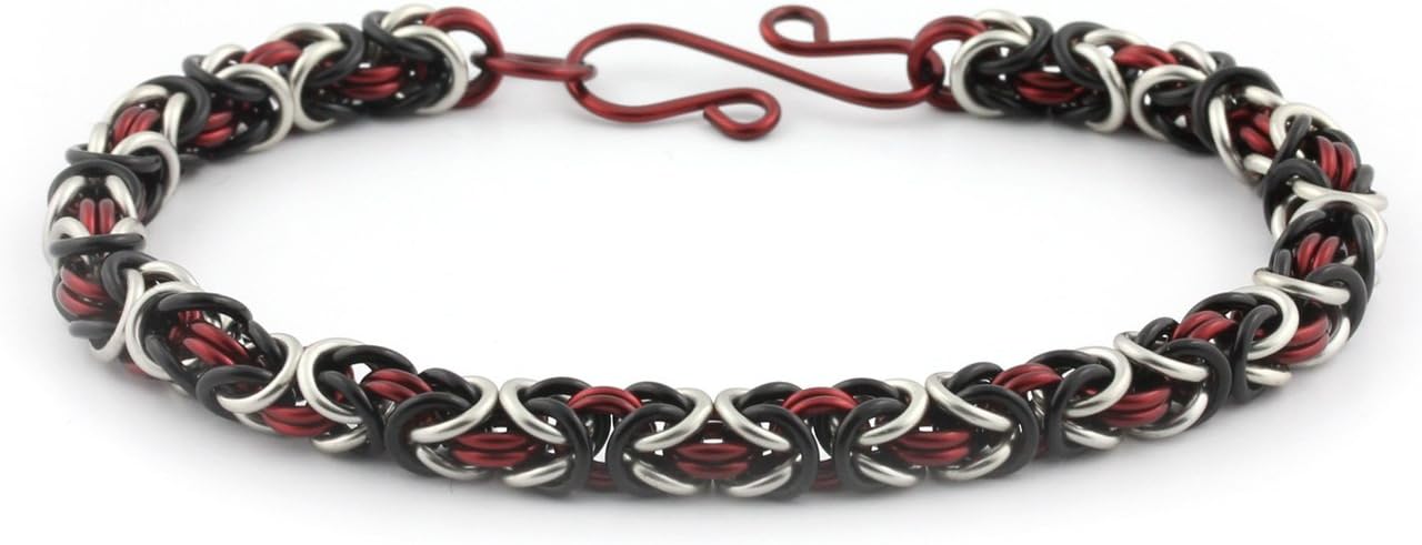 Weave Got Maille 3-Color Byzantine Chain Maille Bracelet Kit, New York New York, Burgundy/Black/Light Grey/Silver