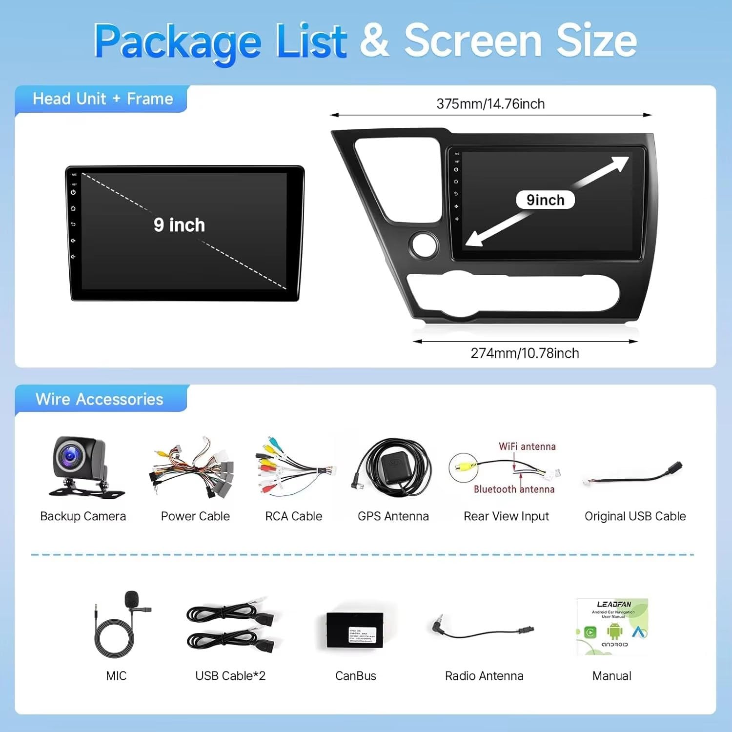 9-calowe radio samochodowe z systemem Android 15 ekranem dotykowym,