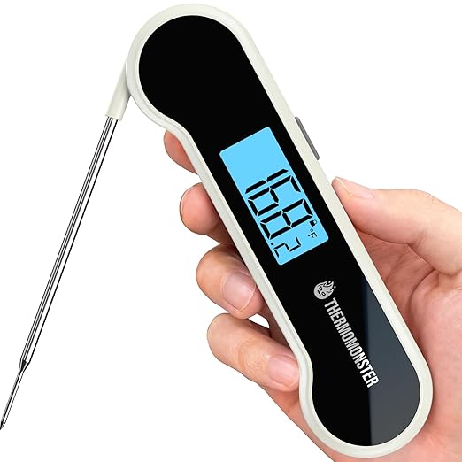 0.5 Sec Instant Read Meat Thermometer Digital with ±0.5℉ Precision, 100% Waterproof Auto Flip Bright LCD Screen, Motion Sensing Food Thermometer for Cooking Kitchen Oven Grill Candy BBQ, Black