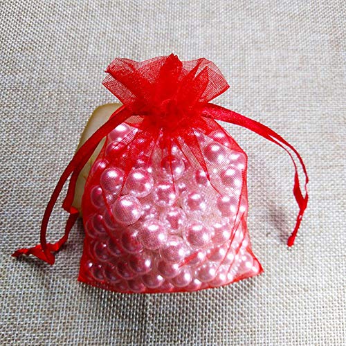 JIAYAN 100pcs 5x7 7x9 9x12 10x15cm Drawstring Organza Bags Jelry Packaging Bags dding Party Gift Bag Christmas Birthday Gift Bags-Red,5x7cm