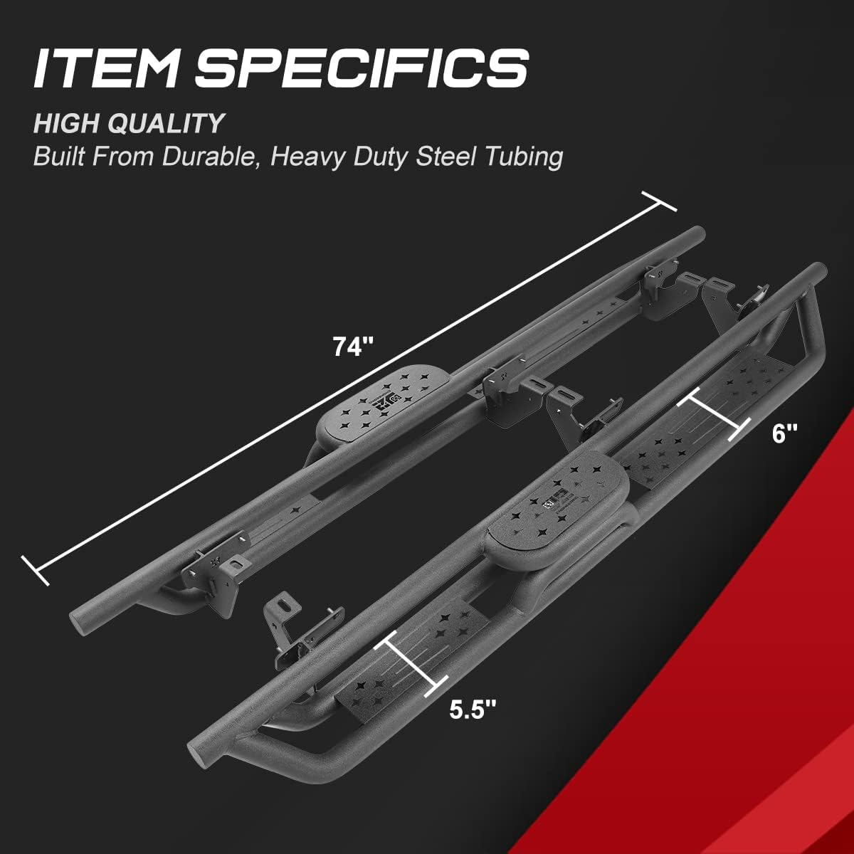 J2 Engineering Rocker Panel Guard Running Boards Step Nerf Bars Compatible with 07-17 Wrangler 4-Dr Unlimited, J2-STEPB-ZTL-8274