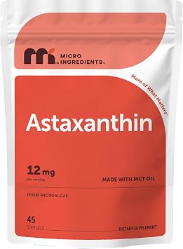 Micro Ingredients Astaxanthin 12mg with MCT Oil, 45 Softgels | Premium Astaxanthin Antioxidant Supplements* | Fresh Microalgae Source | Triple Strength, Non-GMO, Gluten Free, No Soy