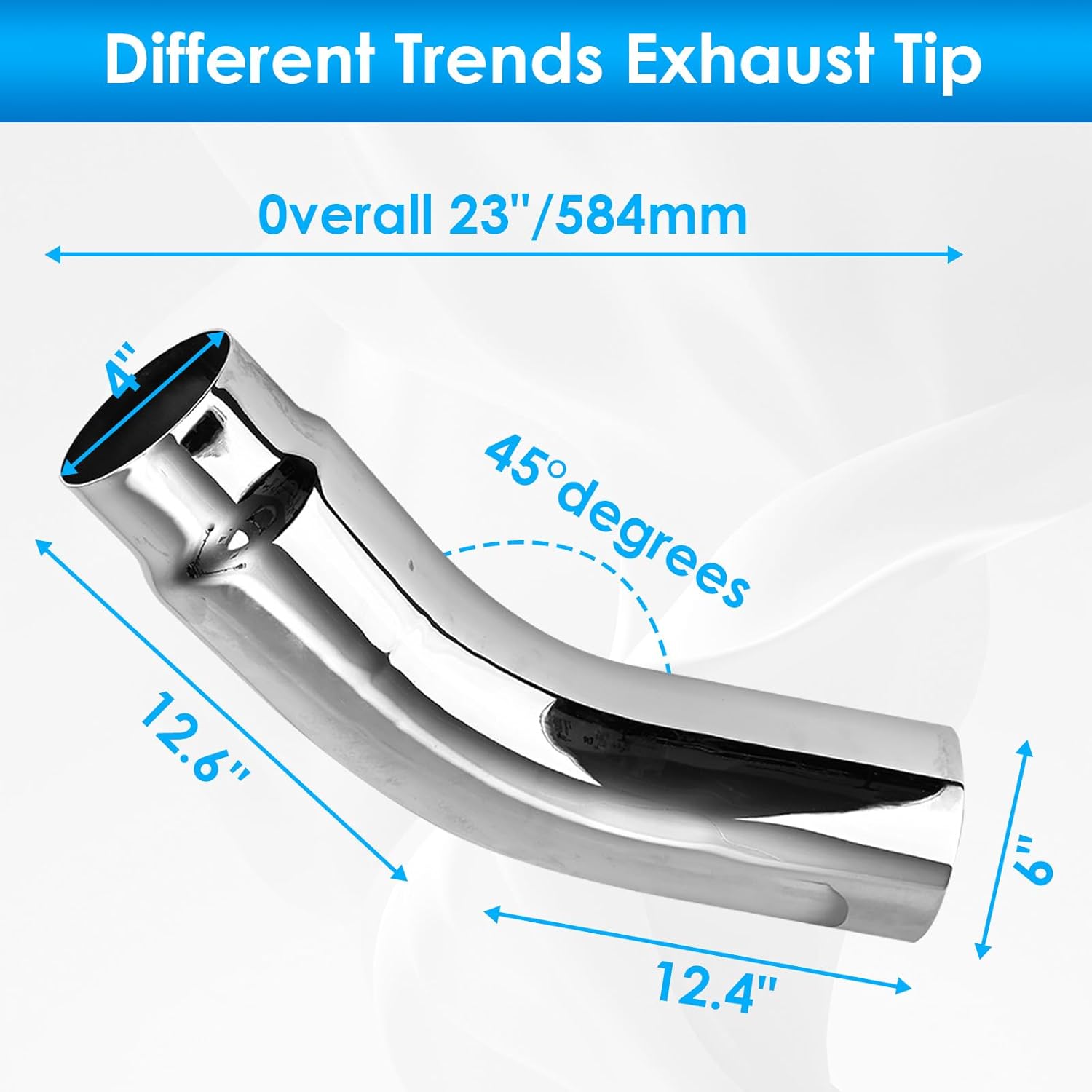 4 inch Diesel Exhaust, Exhaust Pipe Tip Elbow.4'' Inlet 6'' Outlet 23'' Long chrome exhaust tips