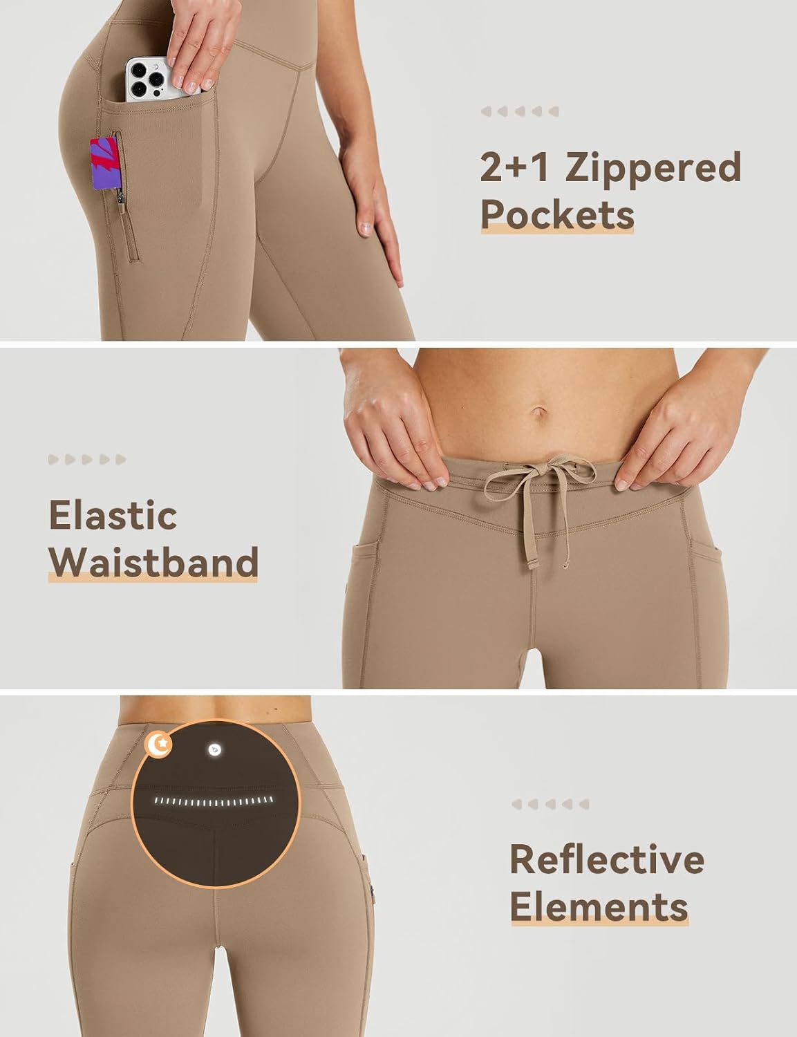 baleaf 25''/30'' Women's Fleece Lined Leggings Water Resistant High Waist Winter Running Hiking Pants Zipper Pockets - Image 6