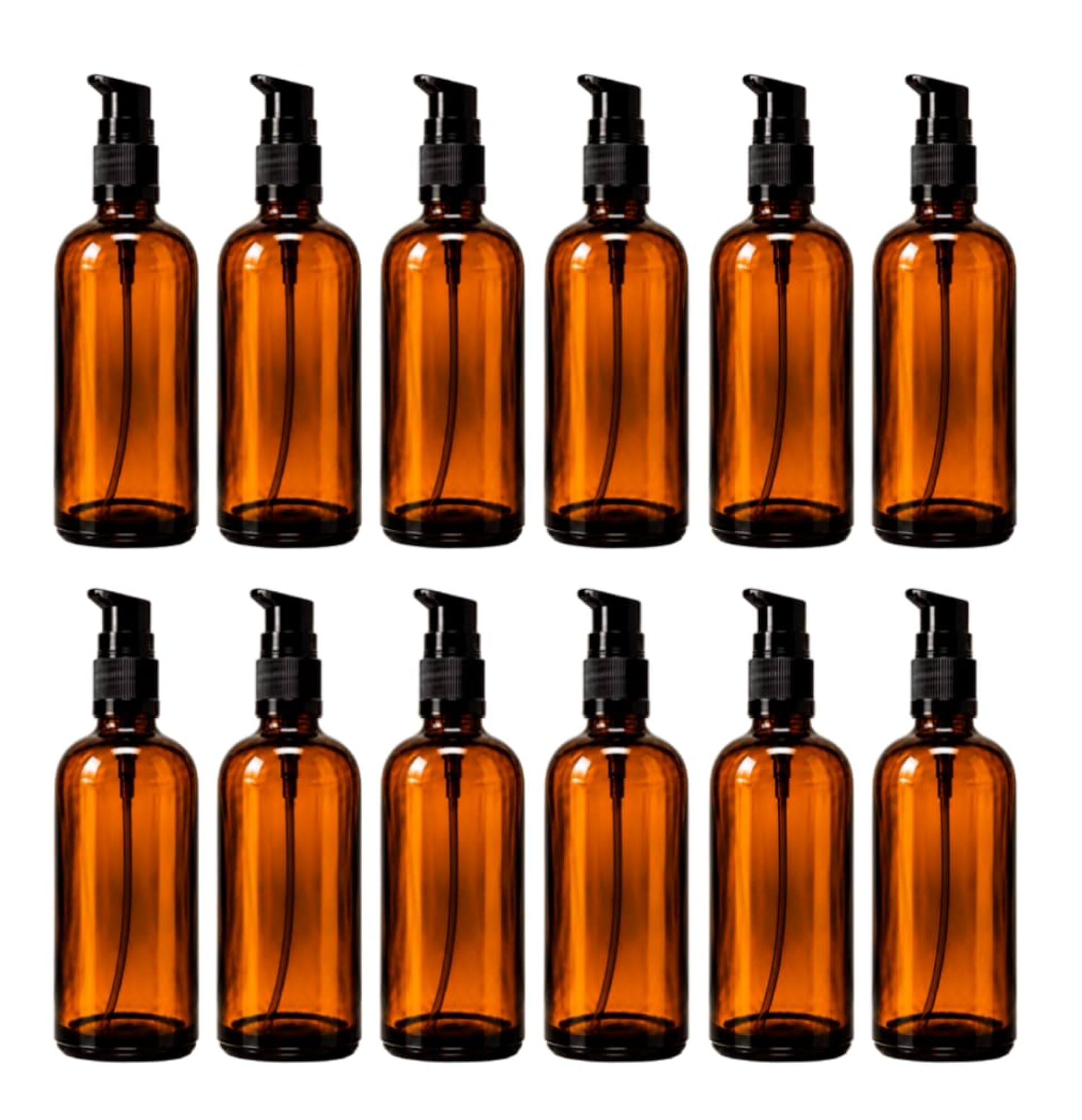 Amber Color Empty Glass Round Bottle with Lotion Pump, Pack of 3