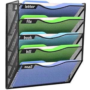 Kuntine.B Wall File Organizer Office Hanging Magazine Holder Wall File Organizer for Office Home (Black, 5 Tier)