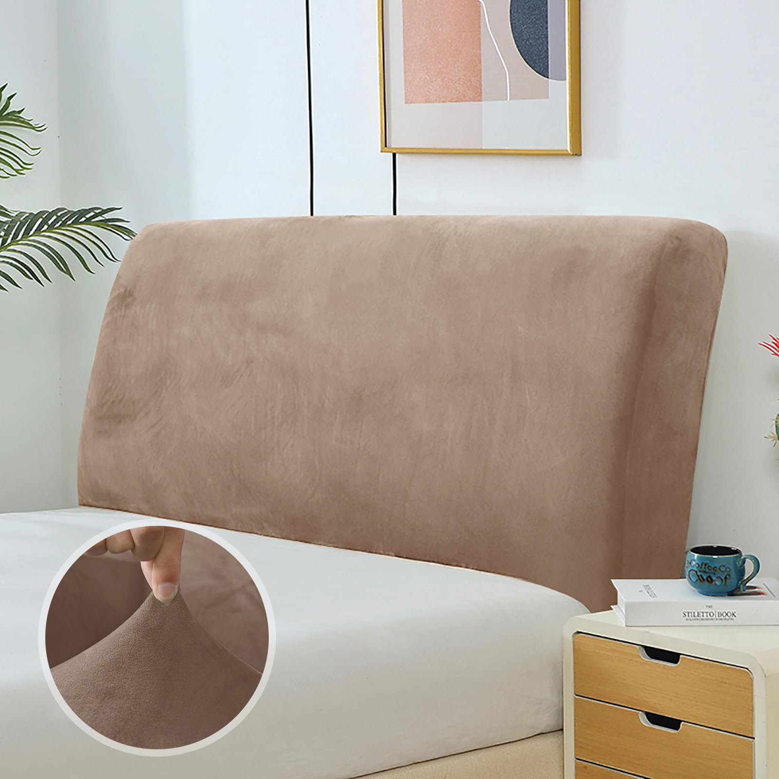 KAYBTNT Velvet Bed Headboard Cover, Double Headboard Covers, Soft Dustproof All-inclusive Elastic Headboard Slipcover for Single, Small Double, King Size, Super King (Taupe, 120-140cm)