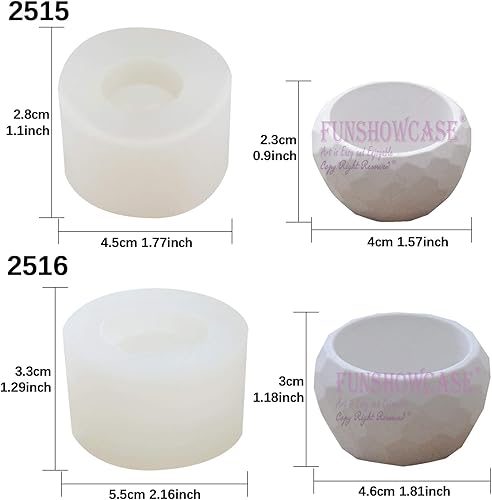 Miniatura 2 de FUNSHOWCASE Moldes de silicona redondos facetados, 2 unidades para resina epoxi, hormigón, arcilla, suculentas, tazón, cenicero, vela, soporte para