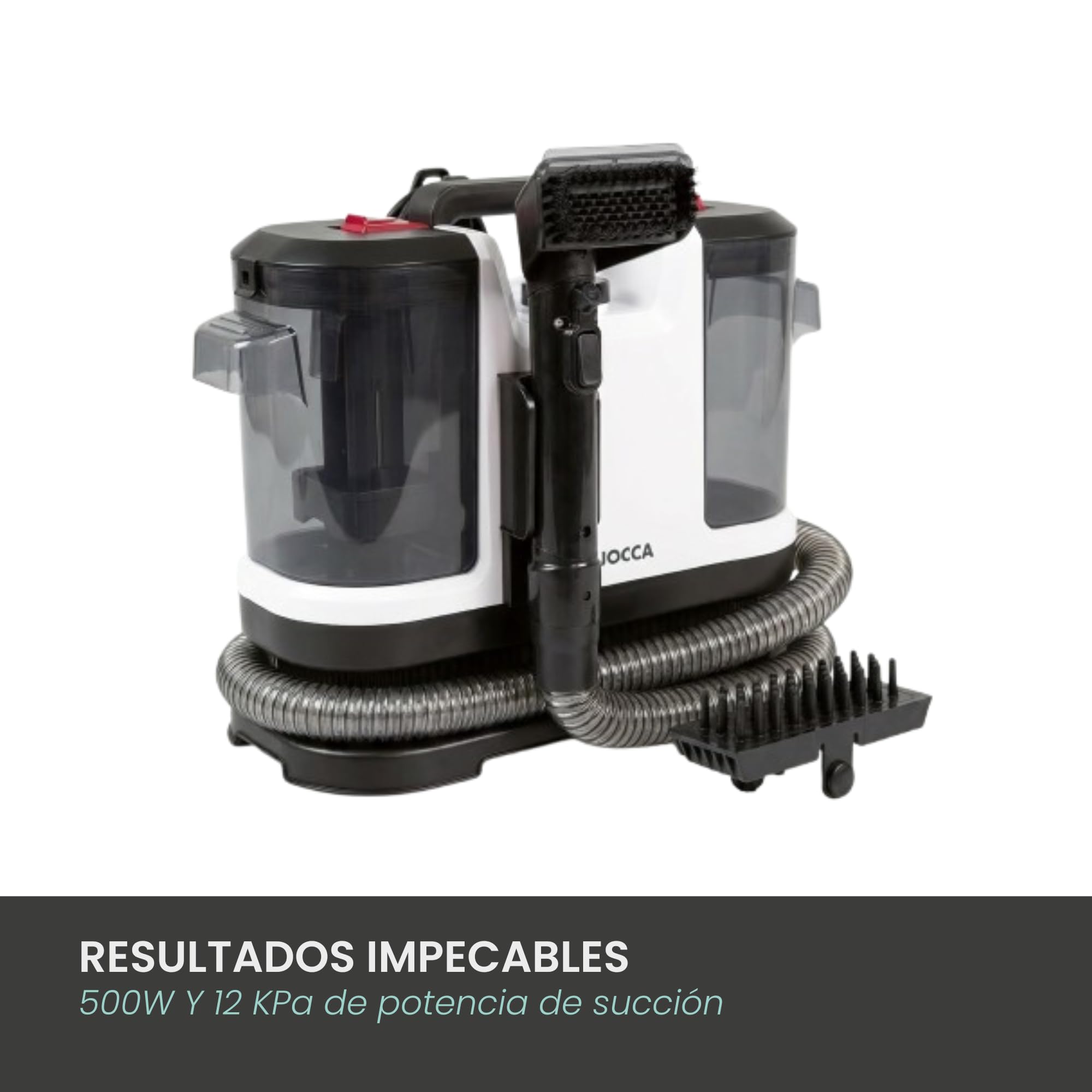 JOCCA - Aspirador de tapicerías con limpieza profunda por agua y vapor | Potente succión 12Kpa | Doble depósito 1800ml | Para sofás, alfombras, colchones | Compacto y ligero
