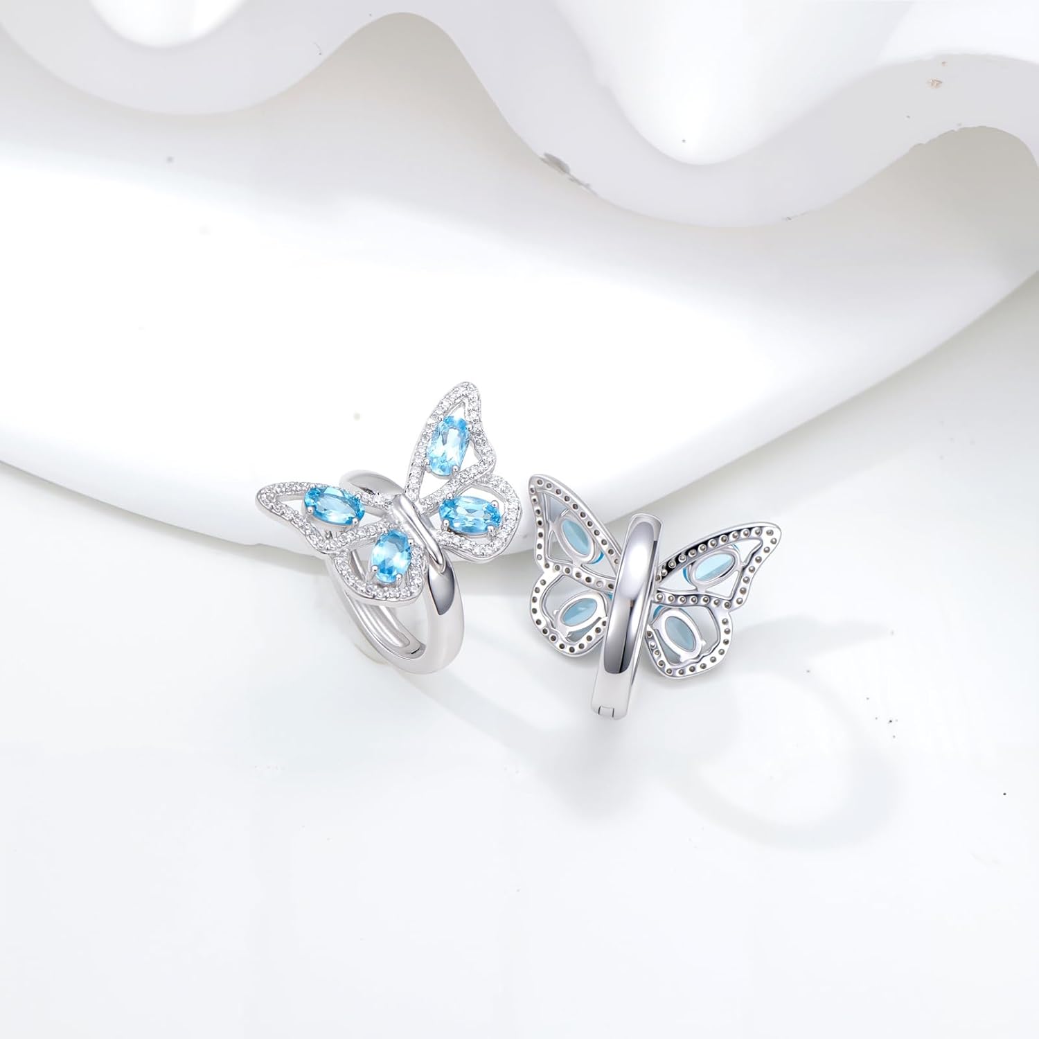 Natural Swiss Blue Topaz Butterfly Earrings 925 Sterling Silver Real Gemstone Birthstone Drop Earrings for Women Jewelry Gifts for Birthday - Image 2