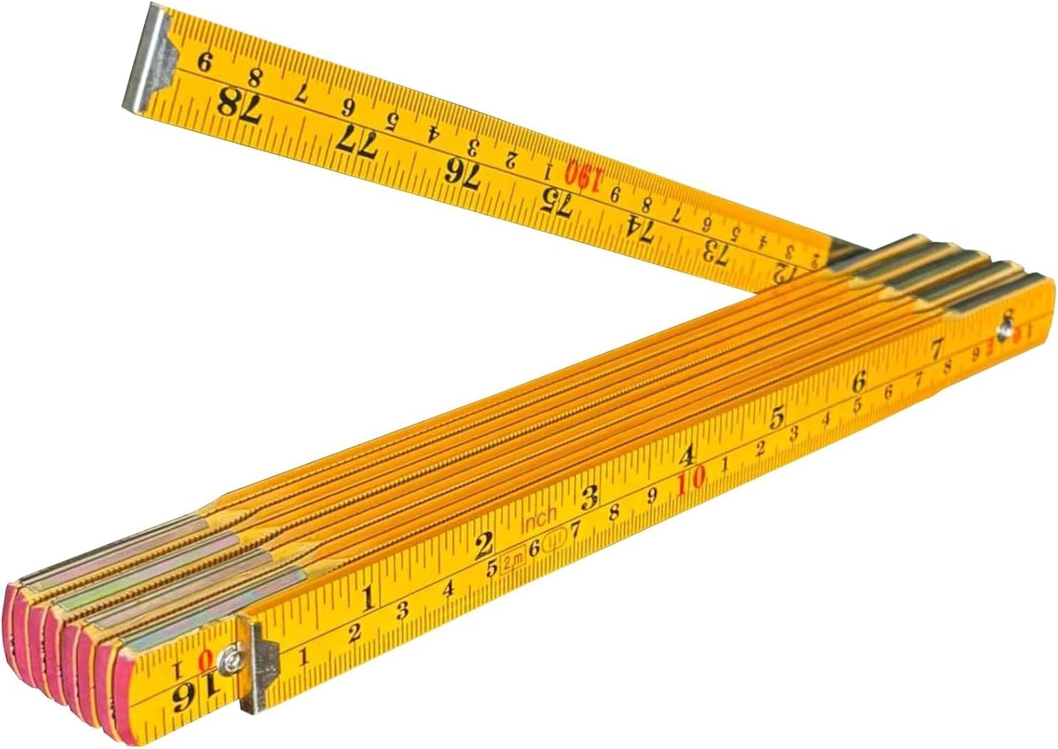 Binzer 6.5ft/2m Folding Ruler - Inch & Metric Wooden Yardstick | Foldable Ruler | Yellow Wood Construction Ruler | Folding Yard Stick | Ideal for Carpenters & Woodworking