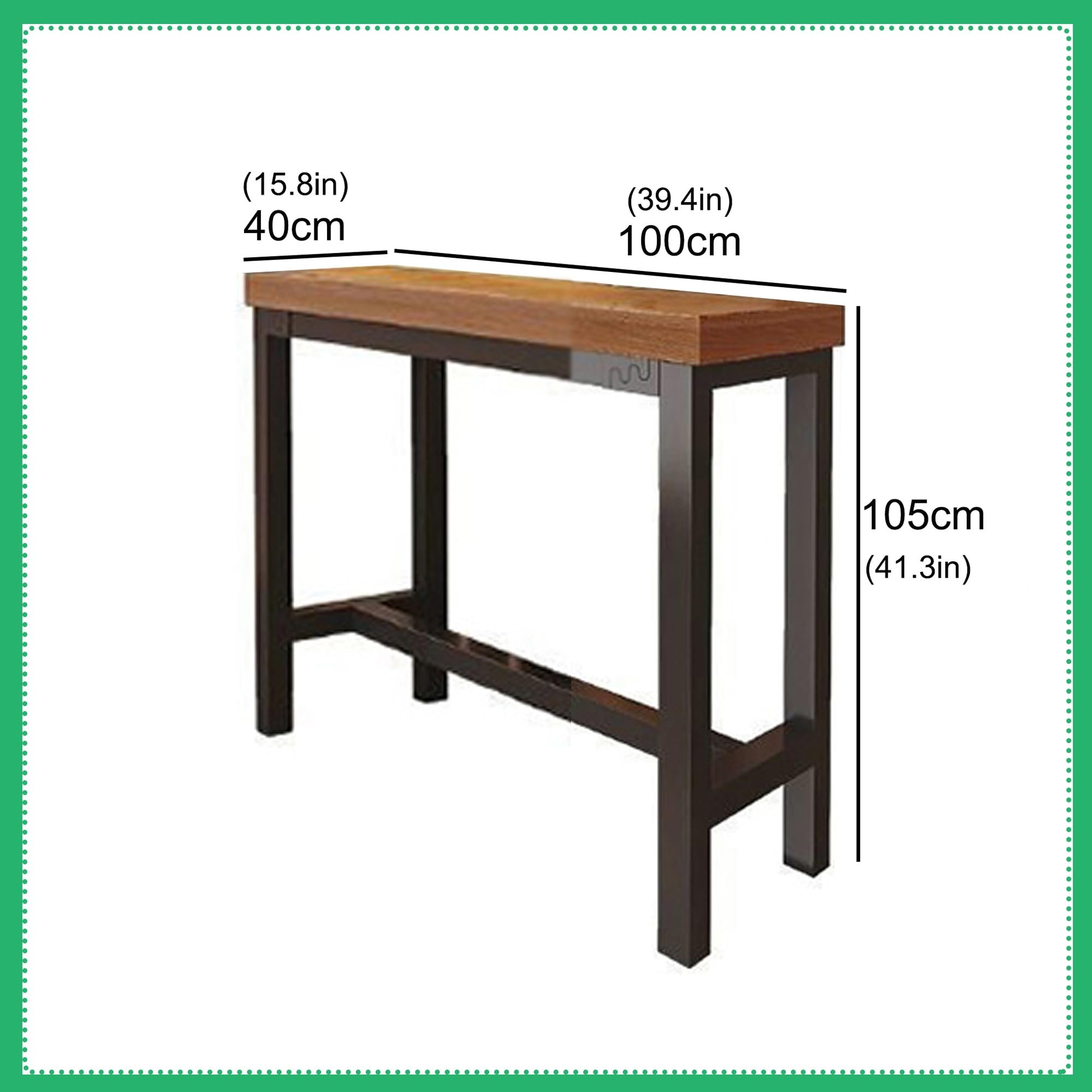 Tavolo alto da bar, rettangolare, in legno massello, per ristorante, caffetteria, casa, cucina, bar, bar, altezza mobili (100 x 40 x 105 cm / 39x16x41in)