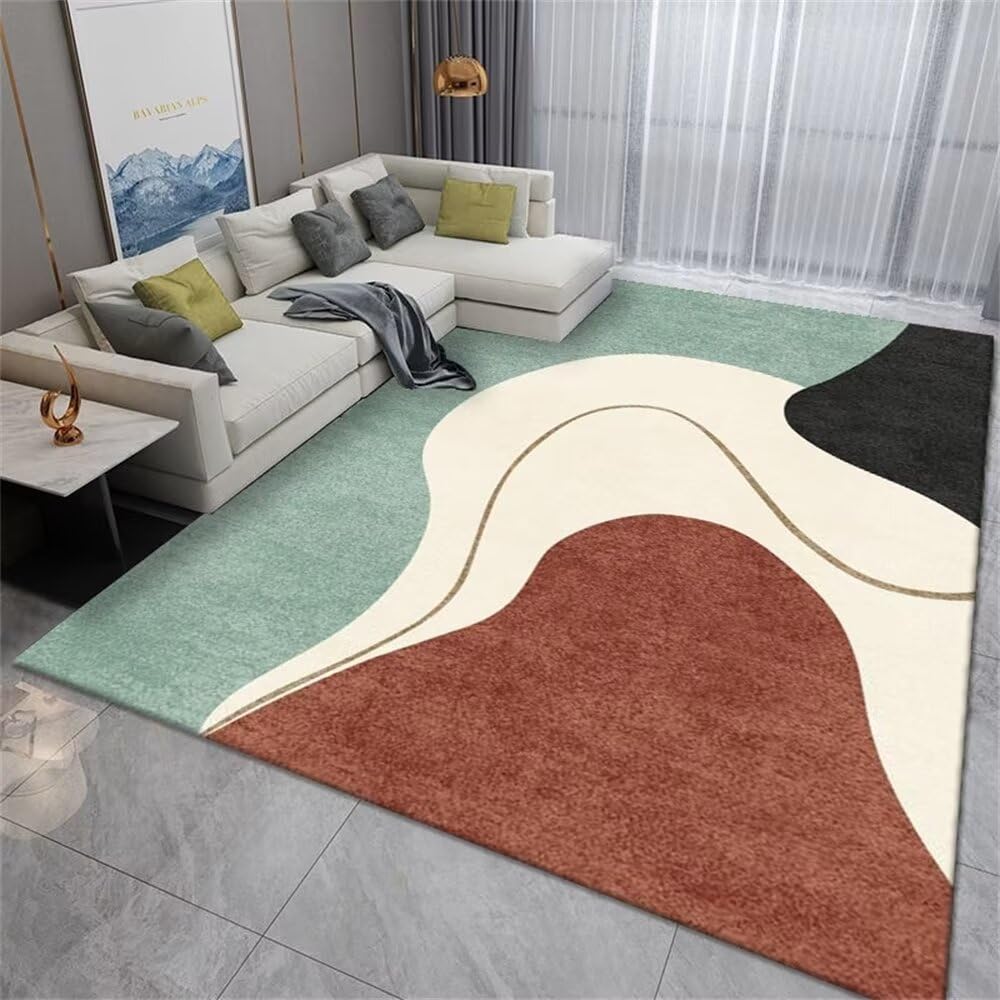 Tapis de zone lavable crème 180x250cm en poils courts pour salon moderne