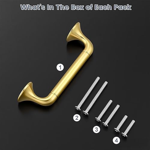Miniatura 2 de knobelite Paquete de 5 tiradores de gabinete de cocina dorados de 3 pulgadas (2.992 in) de aleación de zinc, tiradores de arco y arco para armarios