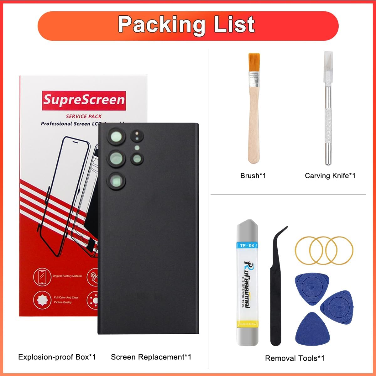 Back Glass Replacement for Samsung Galaxy S23 Ultra | Pre-Installed Camera Lens,Waterproof Adhesive,6.8-inches,with Reparing Tool Kit,Phantom Black