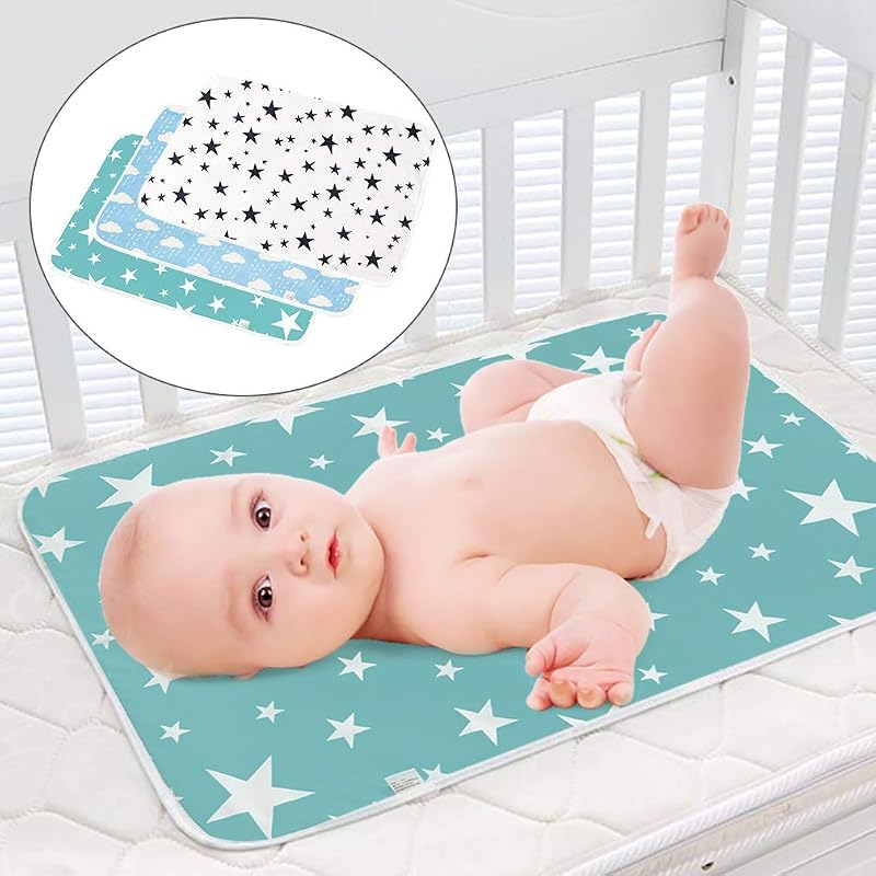 Paquete de 3 almohadillas para cambiar pañales, Maveek, almohadilla para cambiar pañales portátil para niños pequeños, alfombrillas impermeables para cambiar pañales, almohadilla de cambio premium, alfombrilla para cama, alfombrilla de juego (verde, blanco y azul)
