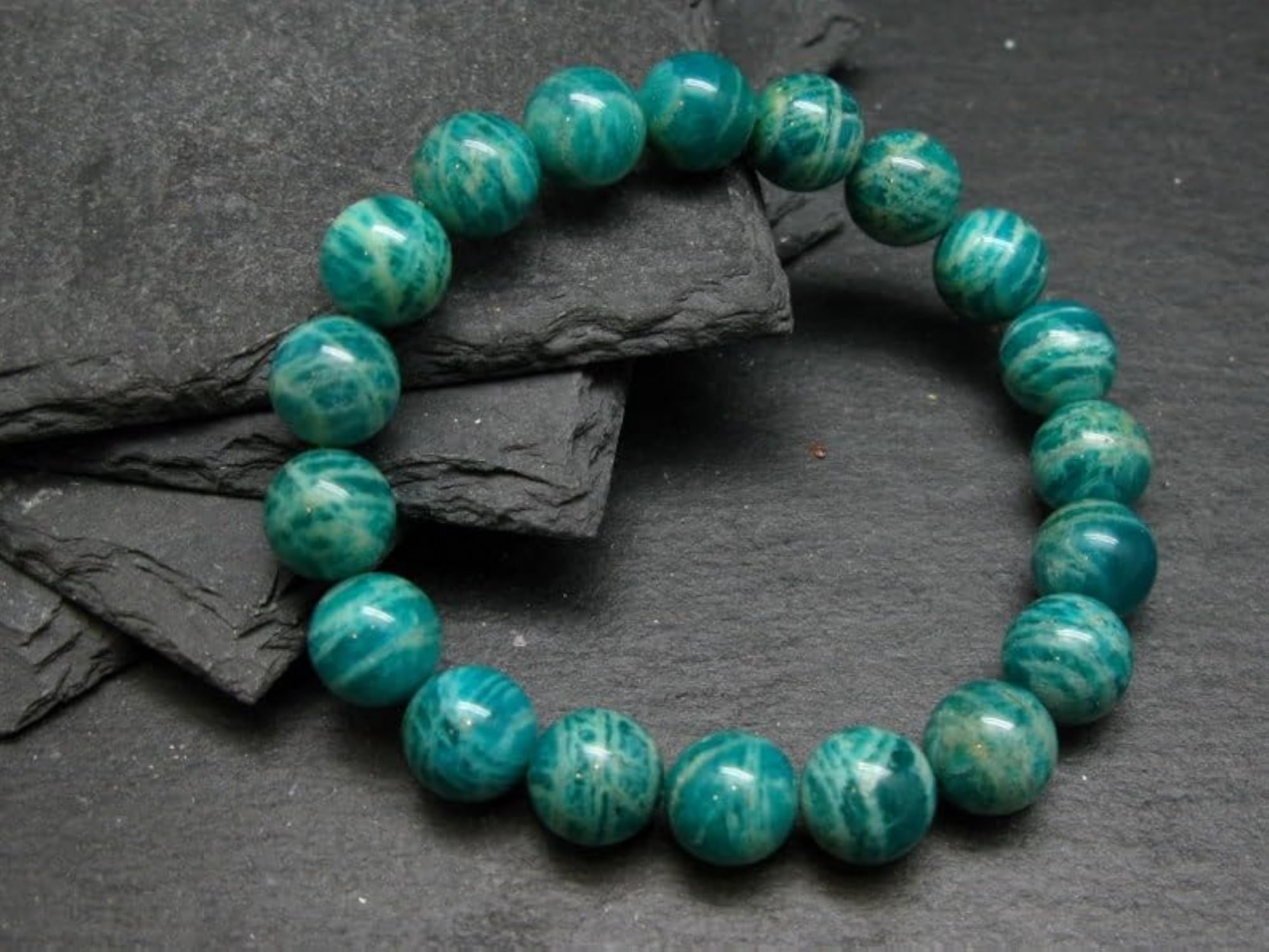 Unisex Natural Russian Amazonite 10mm Round Bead Stretchable Bracelet