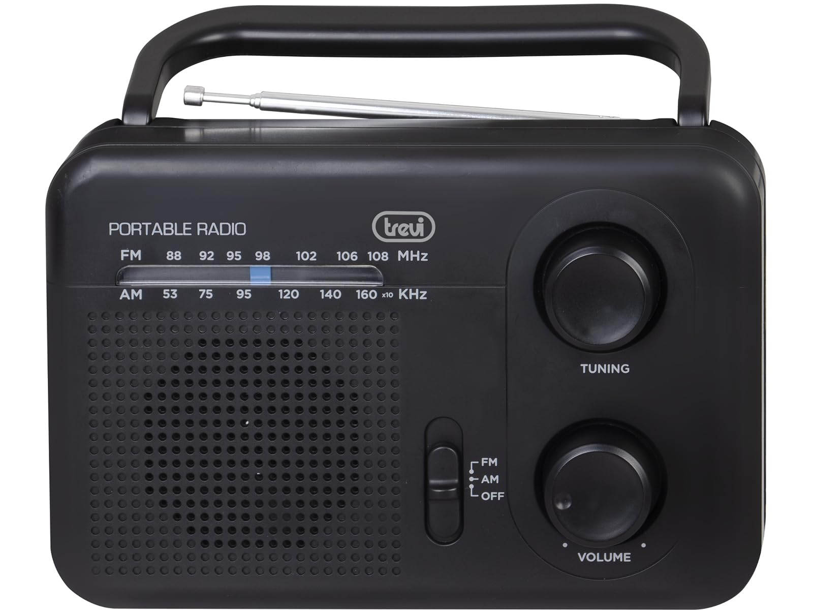 Trevi RA 7F64 Radio portátil Am/FM, Negro | Toma de auriculares, alimentada por batería 3 x "c" (UM2) no incluidas
