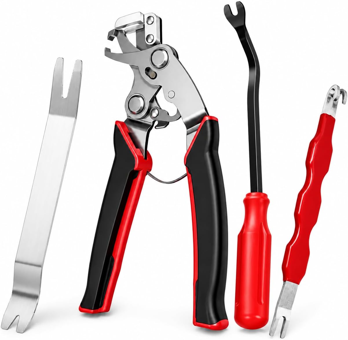 4Pcs Auto Trim Removal Tool Kit, Premium Car Clip Pliers & Fastener Remover, Scratch-Free Panel Removal Tool Set for Door, Dash & Plastic Rivet - Essential Auto Interior Pry Bar Tools