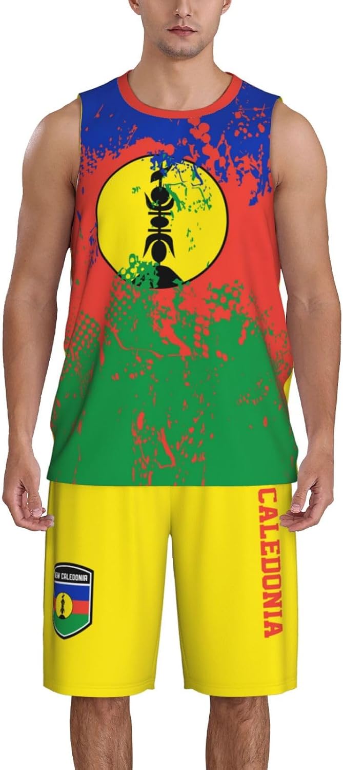 New Caledonia Flag Grain (4) Basketball Jersey Uniform Suit for Men Adults Training Athletic Set