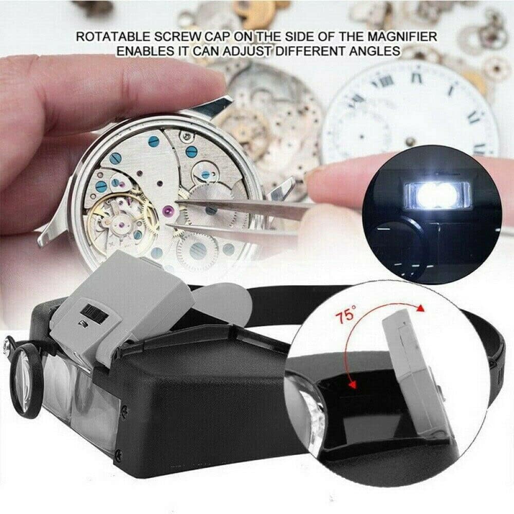 Large Lens Head Magnifier Headband Magnifying Glass with Light Hands Free LED Magnifier with Cold and Warm Light for Close Work, Sewing, Crafts, Reading, Repairing, Jewelry