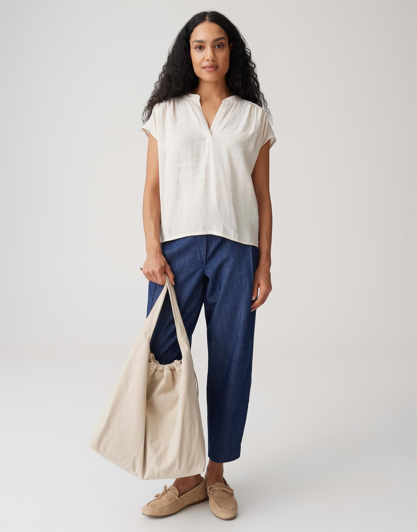 OPUS Damen Kurzarmshirt | Jerseyshirt im Materialmix Loose Fit