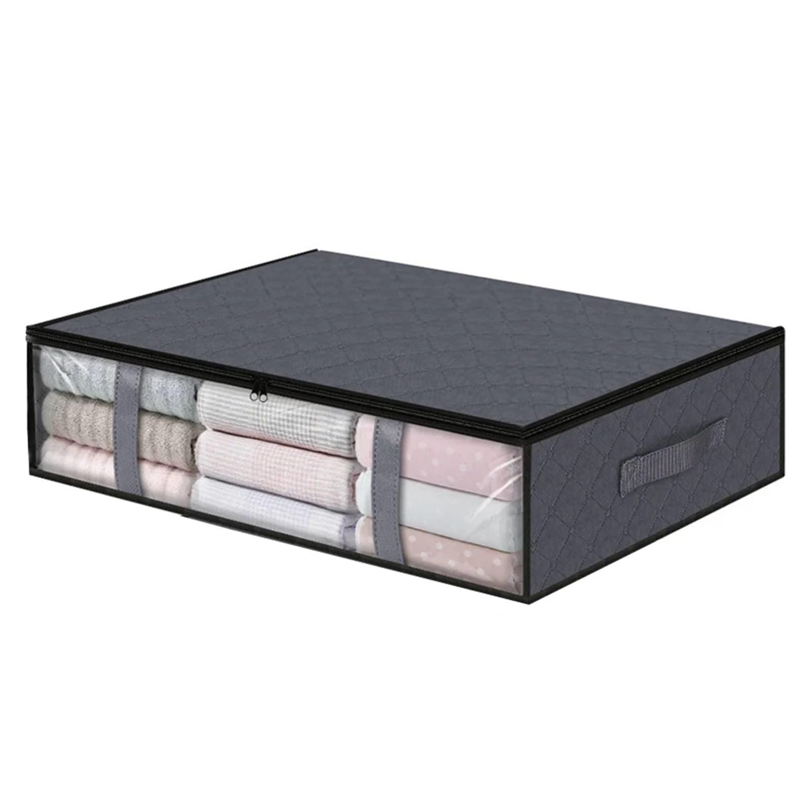 RRYPBOVG Foldable Blanket Storage Bags Under Bed Storage Bag With Lid Foldable Clothes Storage With Reinforced Handle Blanket Clothes Organiser Storage Container(60x45x15cm grey)