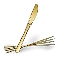 Vista 8 de Plasticpro Tenedores desechables de plástico dorado resistente, cubiertos de plástico elegantes que parecen cubiertos de oro real, utensilios