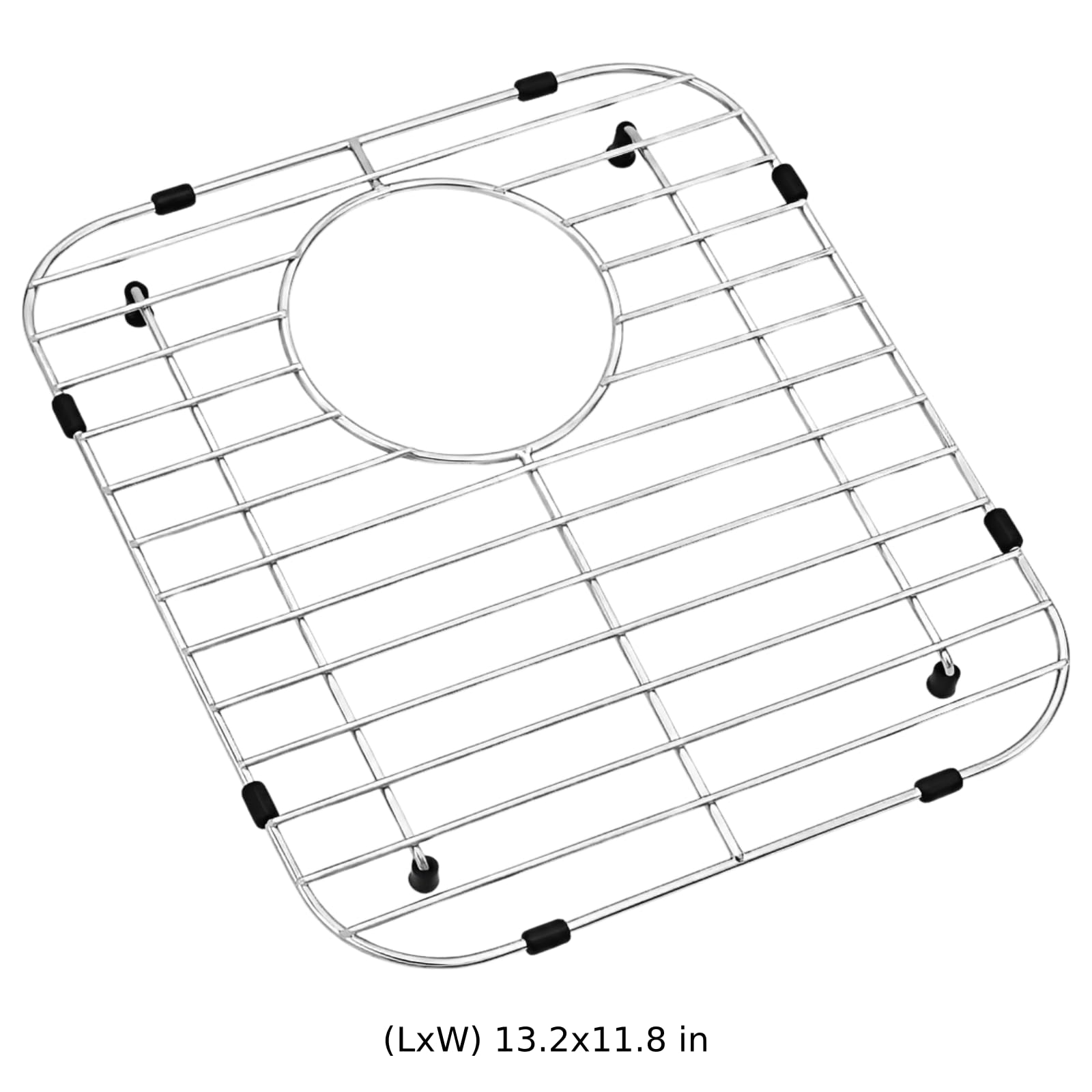 Griglia di protezione per lavello in acciaio inox, 33 x 30 cm, griglia in metallo con foro di scarico posteriore, piedini in silicone antiscivolo, griglia per lavello singolo