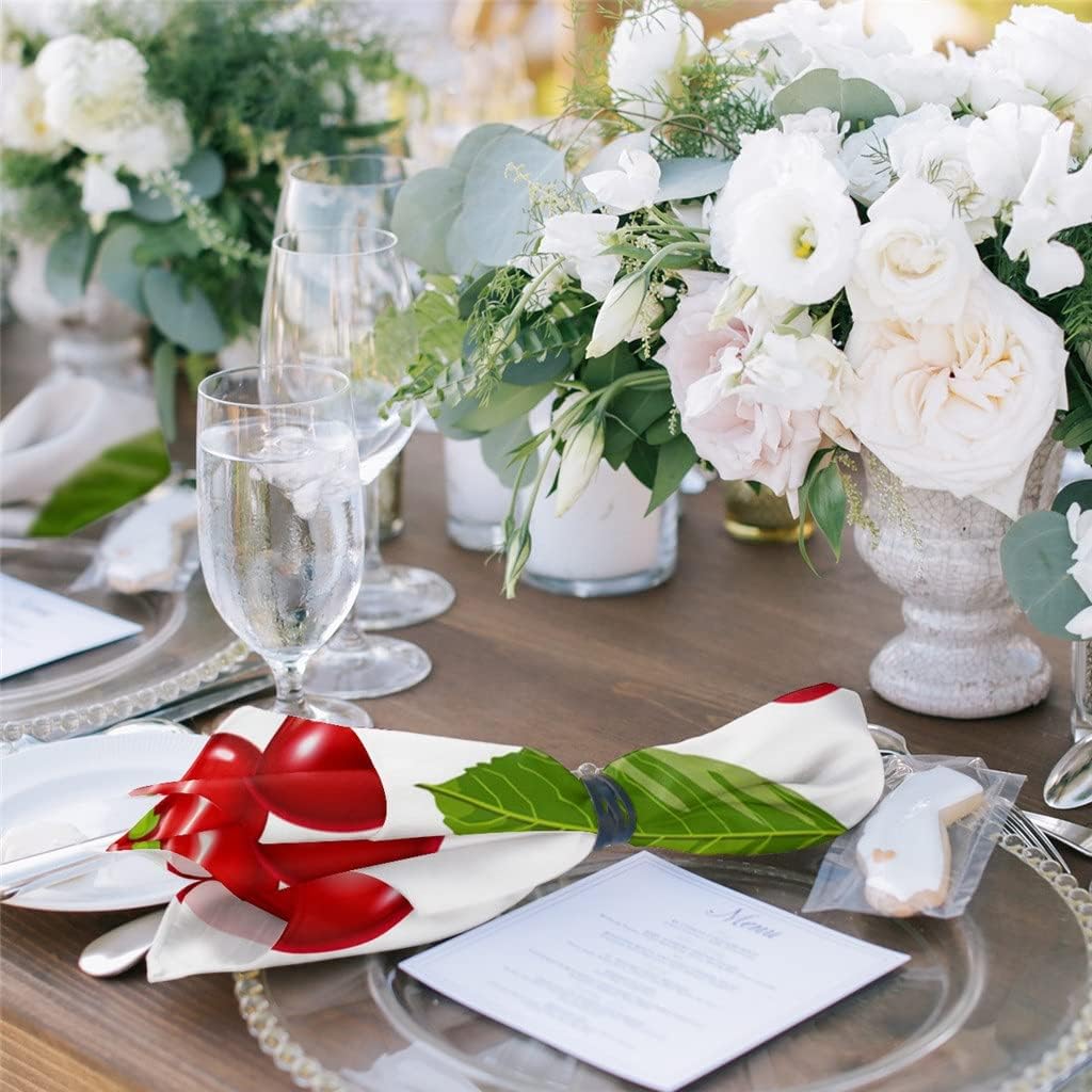 Red Cherry Fruit White Table Napkin Cloth Set for Party Wedding Kitchen Dinner Napkins(8pcs)