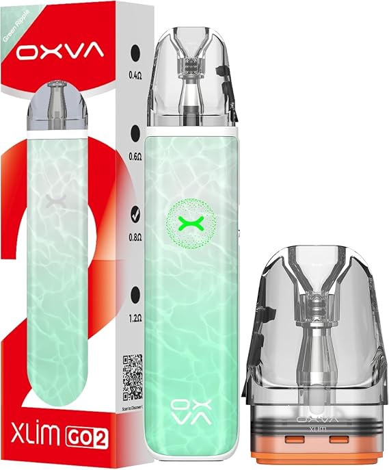 OXVA Xlim Go 2 Pod Kit 30W- 1500mAh Fast-Charging Battery, Adjustable Airflow, 2ml Leak-Resistant Pod, Compatible with Xlim V3 & EZ Pods, MTL & RDL Vaping- Nicotine Free (Green Ripple Kit)