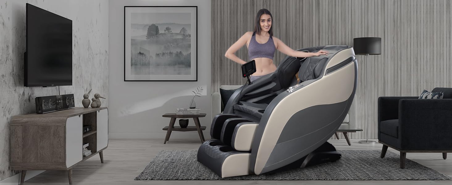 RoboticVibe Massage Chair - RV2020: Led Touch, 20 Auto Wellness Programs, Rotary Switch, Full Body Airbag and Zero Gravity. Ultimate Comfort Massage Chair for Full Body at Home(White & Gray)