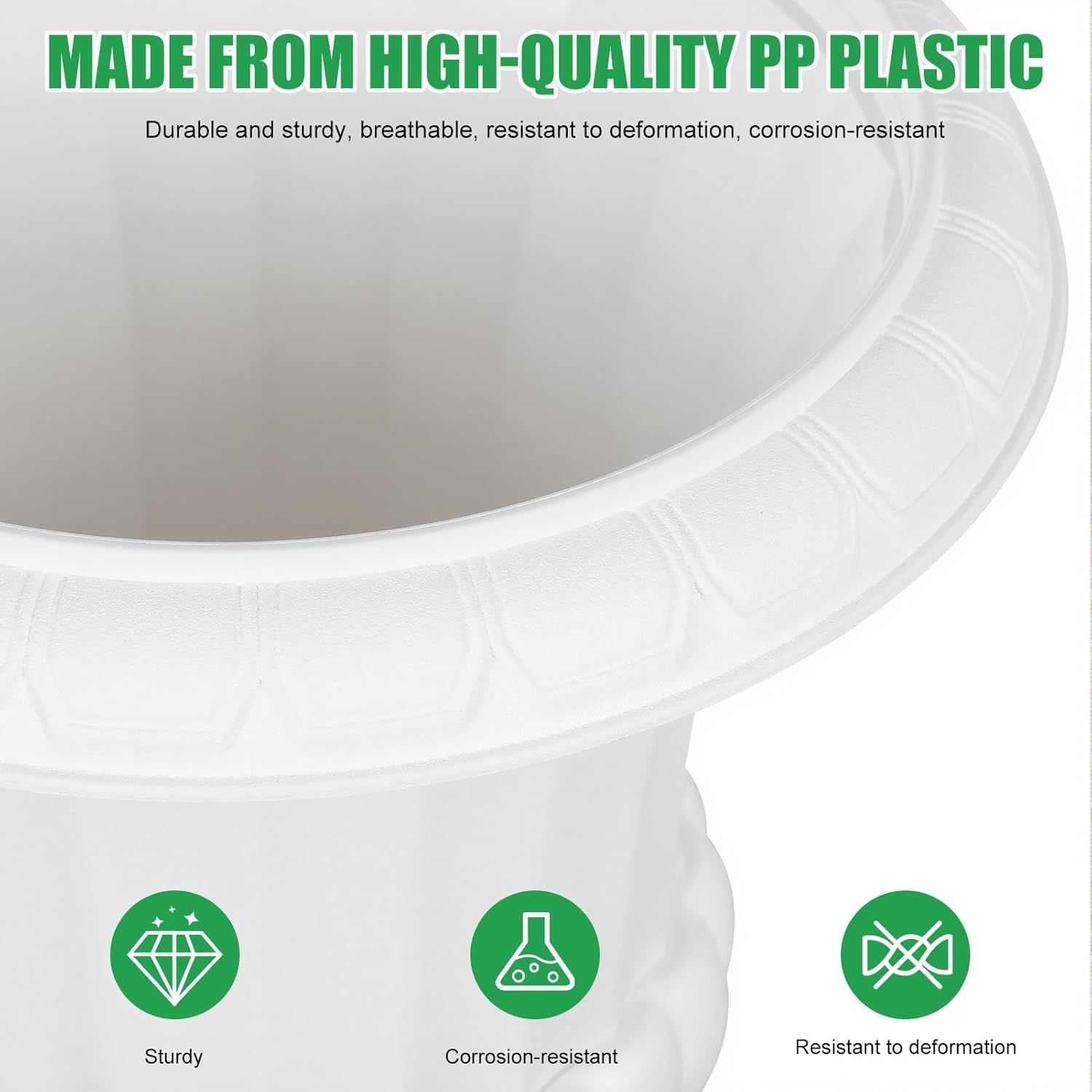 2-Pack Plastic Urn Planter 19.7" Round Classic Flower Pot,Front Porch Planters with Drainage Holes & Pedestal for Garden, Patio, Front Porch, Entryway, Walkway, Wedding, Indoor Outdoor (White)