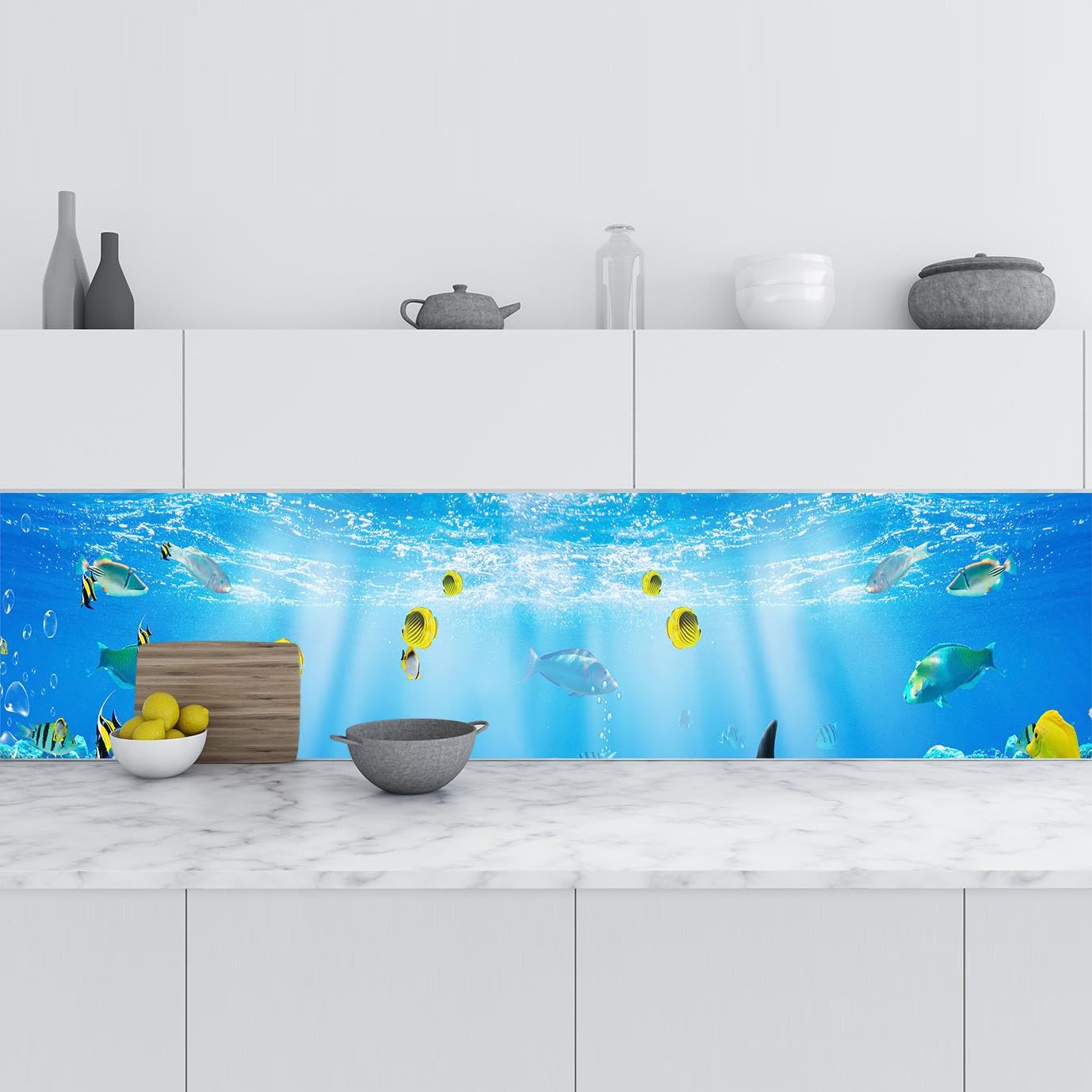 Mutfak Tezgah Arası Folyo Fayans Kaplama Folyosu Denizaltı Güneş 60x100 CM