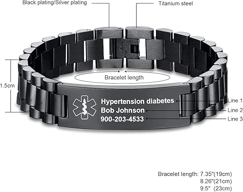 Miniatura 2 de Pulsera de alerta médica personalizada para hombre, grabada, pulsera de identificación de emergencia, grabado personalizado, pulsera de alerta médica