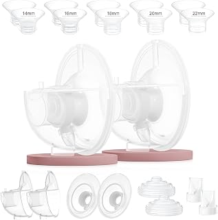 Breast Pump Parts Compatible with Momcozy M5, 2 Full Collection Cups | Mom Cozy Replacement Wearable Milk Collectors Cup with 10 Flange Inserts, 2 Each of 14/16/18/20/22mm, Pumping Accessories