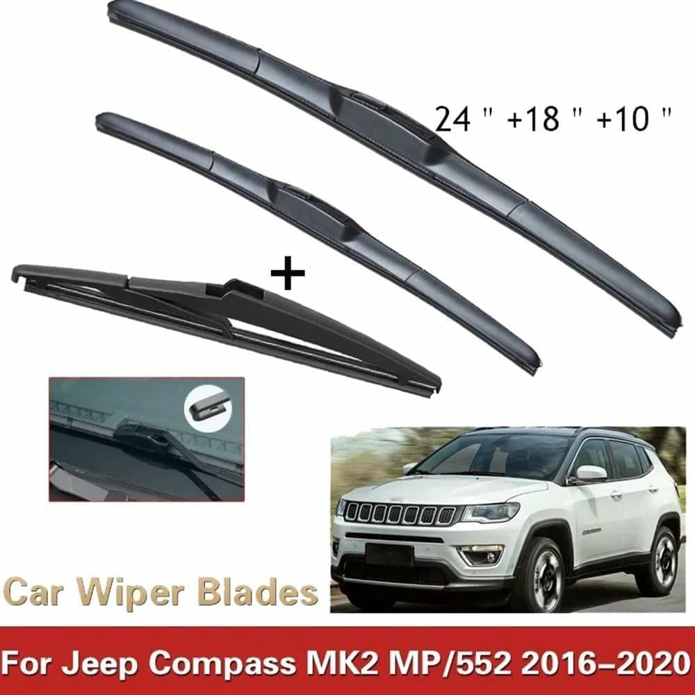 ZHUNDU Compatible with Jeep Compass MK2 MP/552 2016-2020 Front Rear Windshield Wiper Brushes Cutter Accessories J Hook 2016 2017 2018 2019 2020
