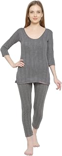 OAKMONT® Women's Super Soft Thermal Winter Wear Body Warmer in Off White and Grey Top-Bottom Set Price In India