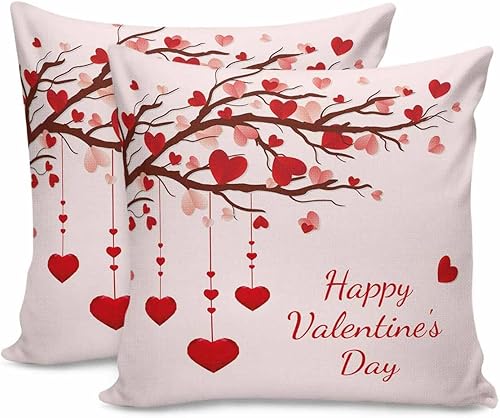 Valentine's Day Pink Pillow Covers 18x18 Inch Set of 2, Romantic Love Heart Tree