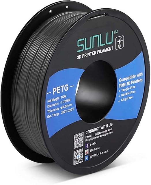 PETG 3D Printer Filament 1.75mm, SUNLU PETG Filament, Strong 3D Filament, Dimensional Accuracy +/- 0.02 mm, 1 kg Spool, Grey