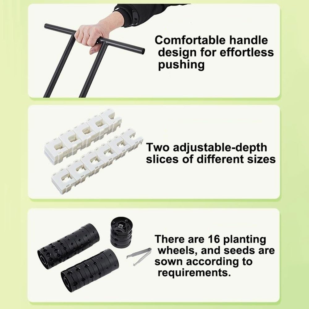 Sembradora de precisión de 8 Orificios para jardín, con Ruedas traseras para Cubrir la Tierra, Ideal para hortalizas de Hoja, remolachas y Zanahorias.