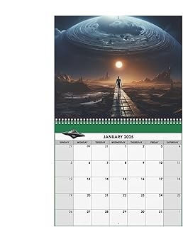 SF カレンダー 2025 - SF アート カレンダー 2025、エイリアン スペース カレンダー、スペース カレンダー 2025、月間プランナー、ユニークなエイリアン アートワーク、宇宙と地球外生物の装飾 | 誕生日、休日、記念日向けのビンテージ ノベルティ プランナー カレンダー