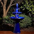 Glitzhome Water Fountain Outdoor Floor-Stand Fountain with LED Light & Pump Oversized 3 Tier Ceramic Cobalt Blue Waterfall Patio Fountains and Waterfalls Outdoor Yard Fountain for Lawn Garden Backyard