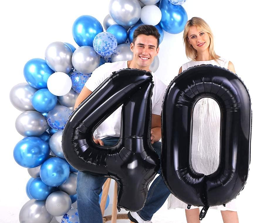 Image of Rozi Decoration 40 Number Large Black Foil Balloons 32 Inch for Birthday Decorations, Happy Anniversary Decorations, Graduation Party Decor, Achievement Celebration Pack of 2 Pcs