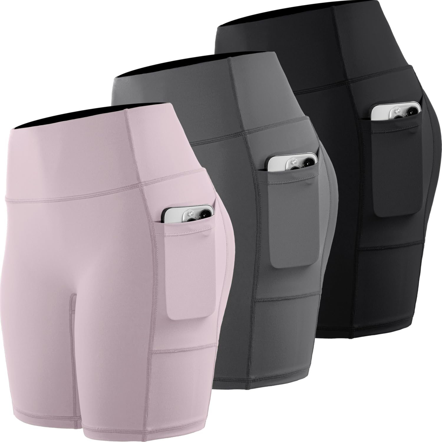 CADMUS Women's High Waist Spandex Yoga Shorts for Bike Running Two Side Pockets