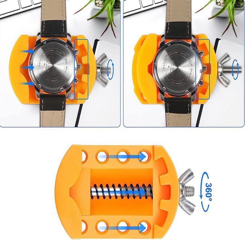 Professional Watch Battery Replacement Tool Kit, Metal Adjustable Watches Back Remover for Rotate Open Watches Cover, Watches Case Opener Set with Watches Back Remover Holder & Watch Strap Removal