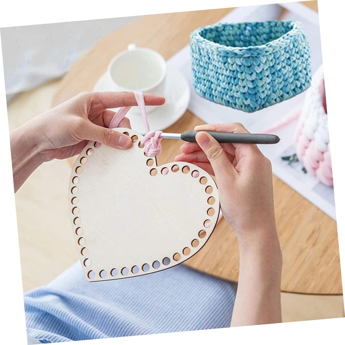Beatifufu 2pcs DIY Knitting Basket Wood Bottoms Classic Heart Shape for Bag Making