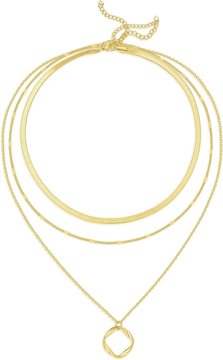 Evabelle Gold Layered Necklace for Women Trendy Jewelry 14K Real Gold Plated Chunky Chain Stackable Necklaces Dainty Choker Necklaces Rectangle Square Pendant
